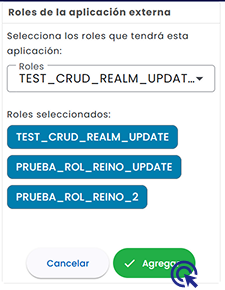 Roles seleccionados para la aplicación externa