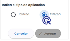 Selección del tipo de aplicación externa
